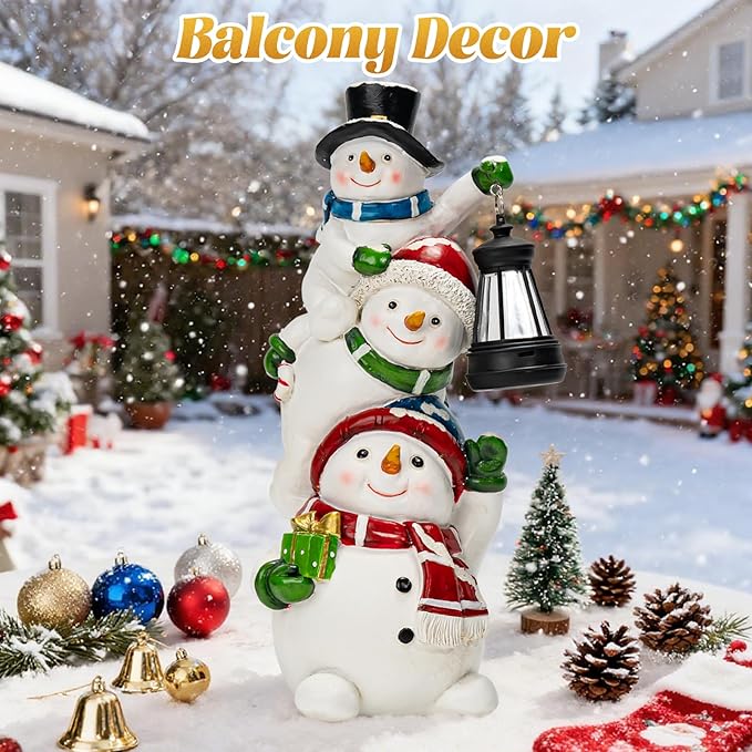 Christmas Snowman Decor with Solar Lantern, Outdoor Indoor Xmas Decoration,Outdoor Patio Lawn Yard Balcony Garden Home Decor Birthday Gifts for Women Mom Grandma