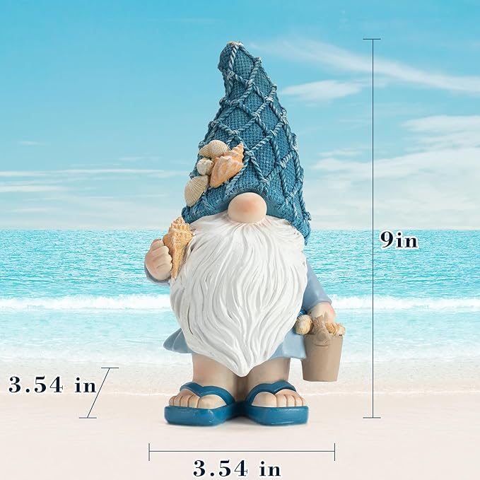Beach Gnomes Statues,Ocean Gnomes,Nautical Themes Decoration,Beach, Gnome Carrying a Bucket