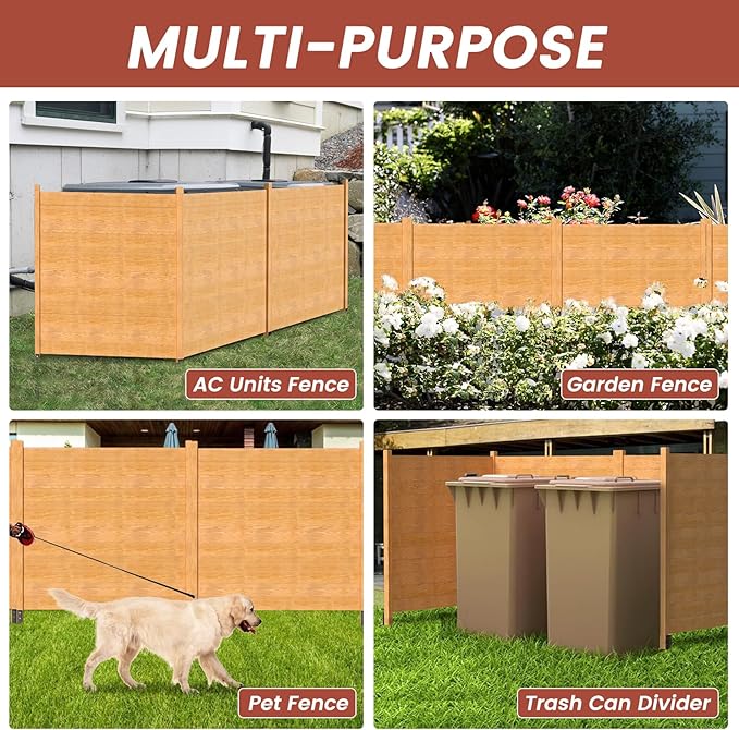 LILYPELLE 48in W x 48in H Air Conditioner Fence, 2 Panels Outdoor Wooden Fence Privacy Screen with Metal Stakes, Trash Can Pool Equipment Enclosure Outside Panels Decorative Fences