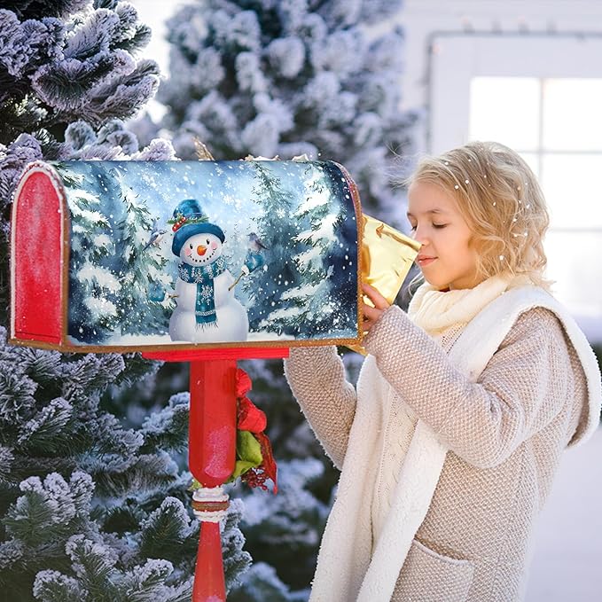 Blue Winter Magnetic Mailbox Cover Snowman Mailbox Cover Magnetic Standard Size 21 X 25.5 Inch Christmas Tree Mailbox Post Cover Mailbox Wraps Mailbox Decor for Home Garden Outdoor Yard