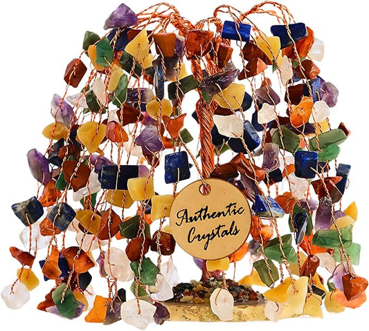 Unique 7 Chakra Crystal Tree of Life – Healing Crystal Tree for Positive Energy, Chakra Stones Desk Decor, Handmade Spiritual Housewarming Gift for Women, Mom, Sister, Birthday