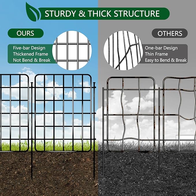 13ft x 17in Garden Fence Animal Barrier, 12 Panels No Dig Fence Border, Rustproof Metal Decorative Garden Fence with Ground Stake, Flower Bed Edging Border for Dog, Rabbit, Outdoor Yard Patio Decor