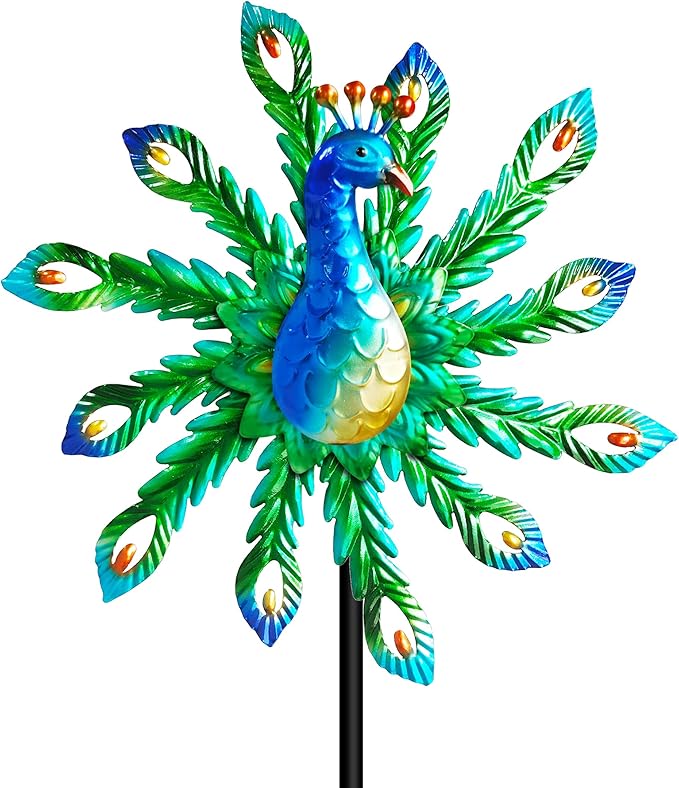 Outdoor Wind Spinner, 37" Metal Peacock Wind Spinner, Peacock Sculpture Garden Wind Spinners for Garden Yard Patio Decoration