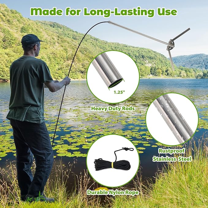 Lake Weed Cutter, Heavy Duty Large Aquatic Pond Plant Cutting Tool with Adjustable Cutting Angles,33 Foot Throw Rope,Pond Rake Weed Puller Killer for Cattail,Reed,Lilly,Chara Algae Removal Garden Tool