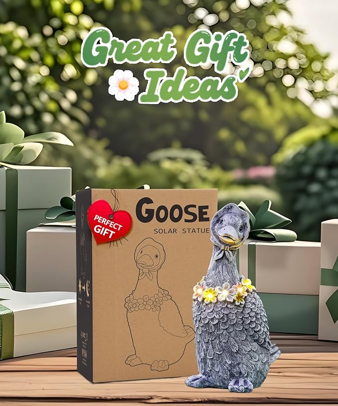 Nacome Solar Goose Outdoor Statues for Garden: Outside Decor with Glowing Flower Clearance for Porch Yard Art Lawn Ornaments Patio Balcony - Birthday Gifts for Women Mom Grandma(Gray)