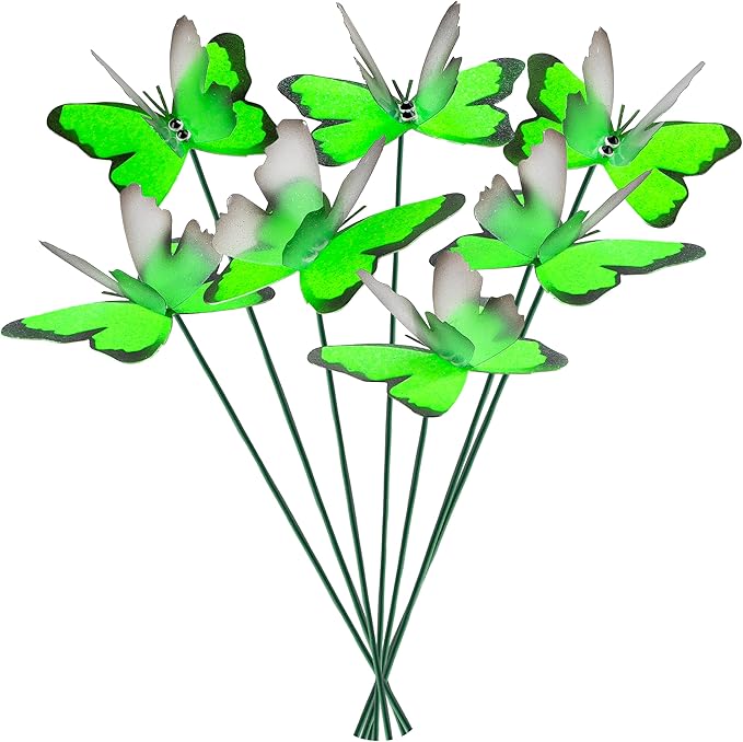 Handmade Green Butterfly Garden Stakes Set of 7 - Decorative Outdoor & Indoor Plant Decor - Nature Lover Gift Idea by Air Aquarium Kushner