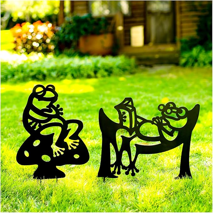 Frog Metal Garden Stakes Decorative Frog Gifts for Women/Men Lovers Gifts,Black Silhouette Statues for Yard Art,Outdoor Decor,Outside,Patio,Lawn Ornaments,Garden Decorations