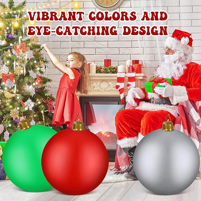 Jetec 10 Pcs 47 Inch Giant PVC Inflatable Christmas Ball Inflatable Ornaments Balls Large Xmas Balls Outdoor Christmas Decorations for Holiday Yard Lawn Porch Blow Up Decor, Multicolor(Handle)