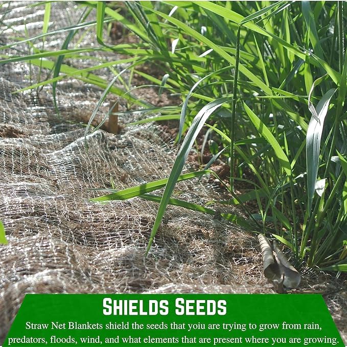 Farm Plastic Supply - Erosion Control Blanket - Straw Garden and Landscape Cover, Erosion Control Blanket, Straw Blanket, Erosion Control, Mulch, Slope Stabilizer, and Seed Protector (7' x 112.5')