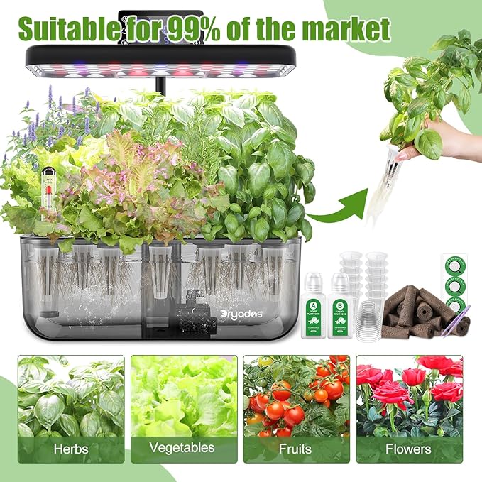 12 Pods Gourmet Herb Seed Kit Compatible with All Hydroponics, Hydroponic Growing Kit with Nutrient Solution, Seeds & Grow Sponges – Indoor Garden for Fresh Herbs & Vegetables (Nutrient & Lettuce)