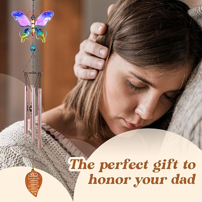 Butterfly Memorial Wind Chimes,Memorial Gifts for Loss of Dad,Loss of Father Sympathy Gifts,Bereavement Gift Ideas,Windchimes Outdoors,Healing Comfort Home Décor