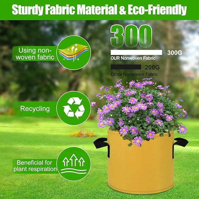 6-Pack Fabric Grow Bags 5 Gallon – Colorful 300G Thickened Nonwoven Planter Pots with Sturdy Handles, Breathable Garden Bags for Vegetables, Potato, Flowers