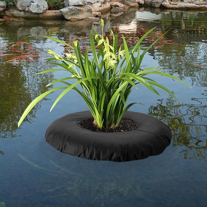 DECOHS 17.3" Floating Planters for Ponds, Woven Fabric Floating Pond Plant Baskets, Aquatic Plant Fish Barrier Floating Island for Garden Water Features and Aquascape Decoration