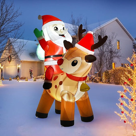 7 ft Outdoor Decorations Christmas Inflatable Santa Riding Reindeer Blow Up Yard Decoration with Built-in LED Lights for Outdoor Garden Lawn Xmas Holiday Decor