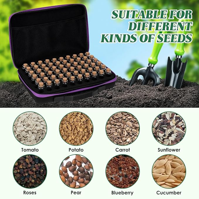 60 Slots Seed Storage Organizer, Garden Seeds Saver Box Gardening Seed Keeper Set Labels Stickers Funnel Tweezer Plant Storage Glass Drift Bottle