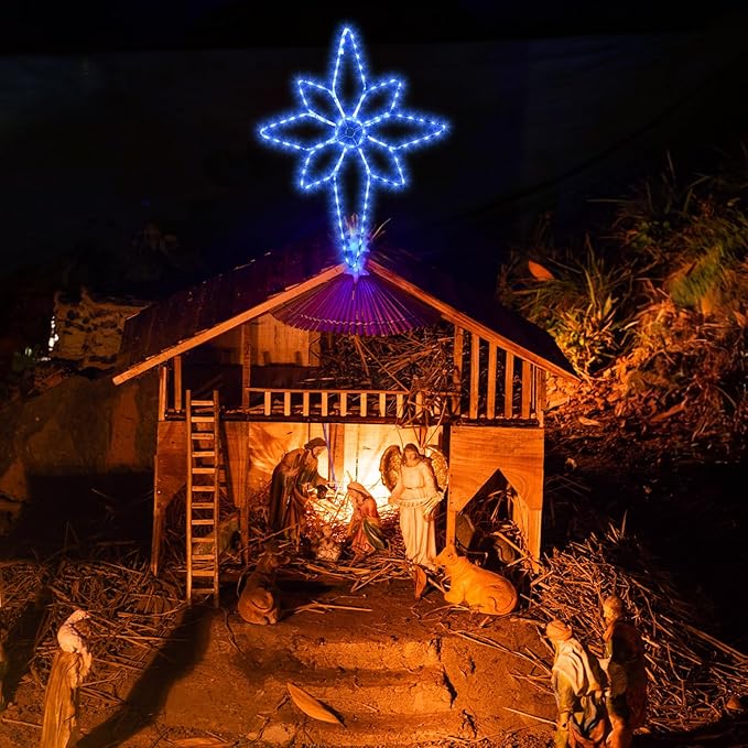 43"x32" Extra Large Christmas Bethlehem Star Shaped Lights Outdoor Window 125 LED Christmas Star Plug Operated Lights Nativity Holy with Timer and 8 Functions for Xmas Holiday Party Decor