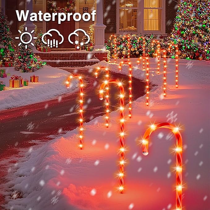 COOWUFAN 28" Christmas Candy Cane Pathway Markers Lights, Set of 24 Pack Christmas Outdoor Decorations, Waterproof Candy Cane Decor for Indoor Outside Yard Garden Patio Lawn