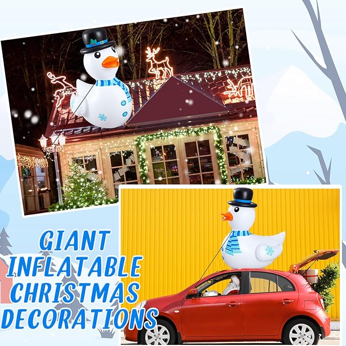 Hungdao 1 Pcs 4 Feet PVC Christmas Giant Inflatable Duck Huge Rubber Large Blow up Duck Christmas Pool Floats for Xmas Holiday Indoor Outdoor Pool Decorations (Snowman)