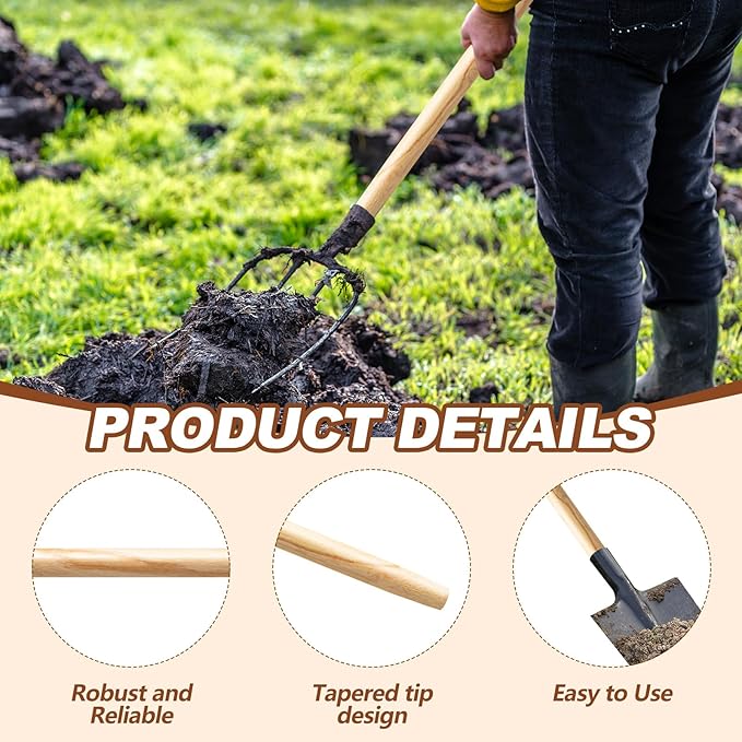 Menkxi 4 Pcs Wooden Shovel Handle Replacement for Long Handle Shovels Garden Tool (41")