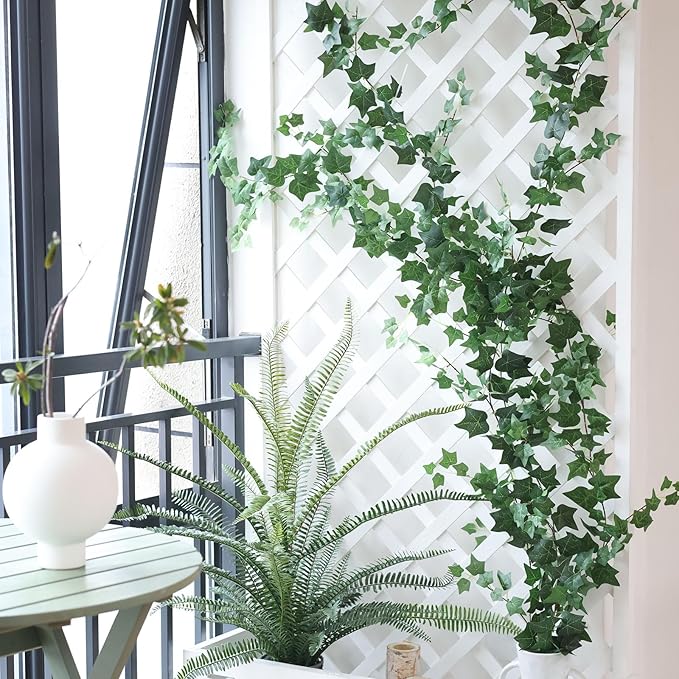 Mizii 3 Strands Artificial Vines Ivy Garland 74" Fake Vine with Silk Green Leaves Faux Hanging Plants Greenery Decoration for Outdoors Wedding Party Indoor Bedroom Home Wall Room Decor (Green)