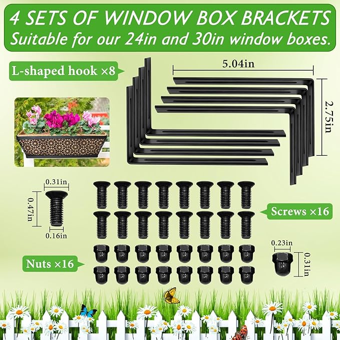 Halatool 4 Pack Window Box Brackets for Railing, Adjustable Heavy Duty Iron Window Flower Holder, Outdoor Sturdy Railing Planter Box Brackets for Fences, Balconies, and Gardens