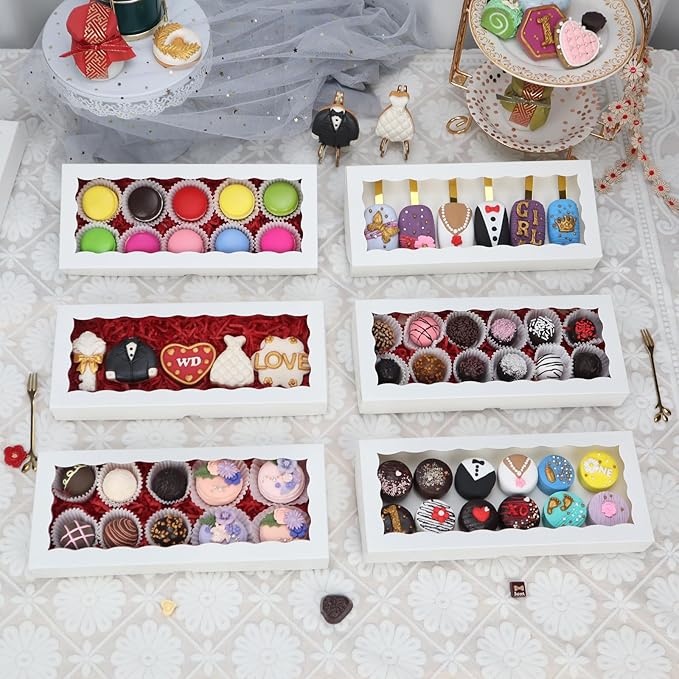 50pcs 12x5x1.5Inches White Bakery Boxes with Window Cookies Boxes Macaron Boxes. Cakesickle Boxes Browines Treat BoxesChocolate Truffle Boxes for Christmas Valentine's Easter Mother's Day