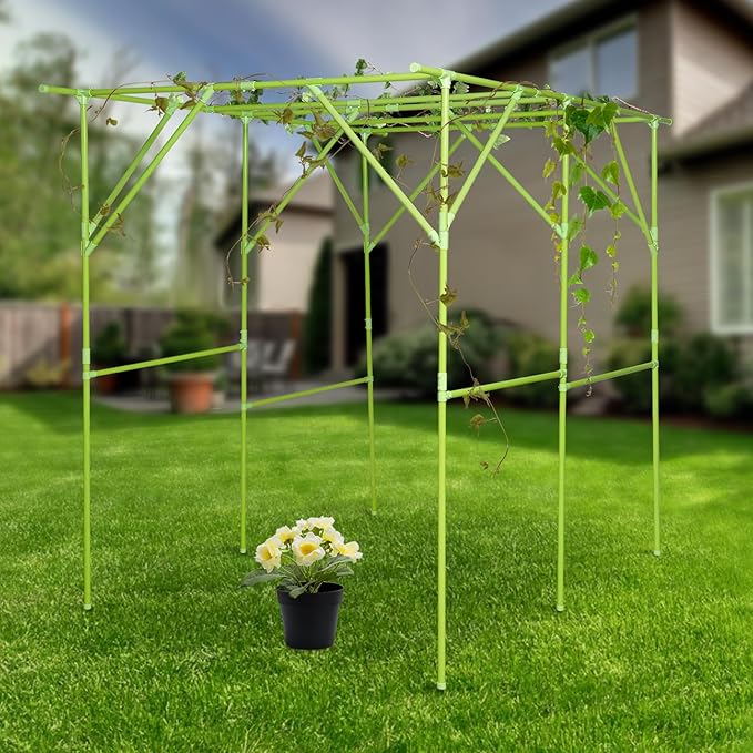 Grape Trellis | 79'' L x 59'' W x 79'' H Grape Vine Support Arch Arbor | Plant Climbing Pergola | Arbour Gazebo Trellis Rack Pergola | Plant Support Rack Trellises for Vegetable Fruit (Green)