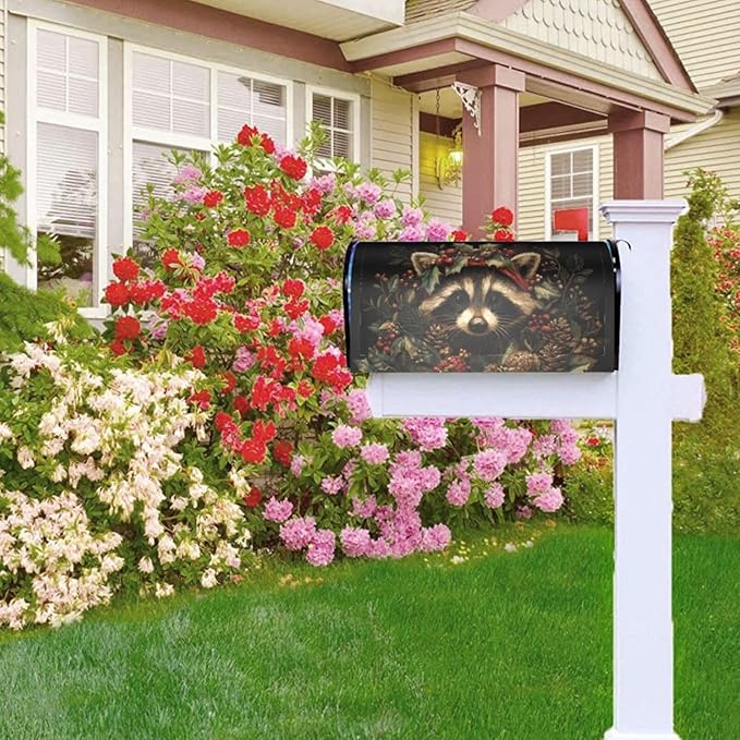Christmas Raccoon Mailbox Covers Magnetic Letterbox Covers 21x18 Inch for Garden Outdoor Decoration