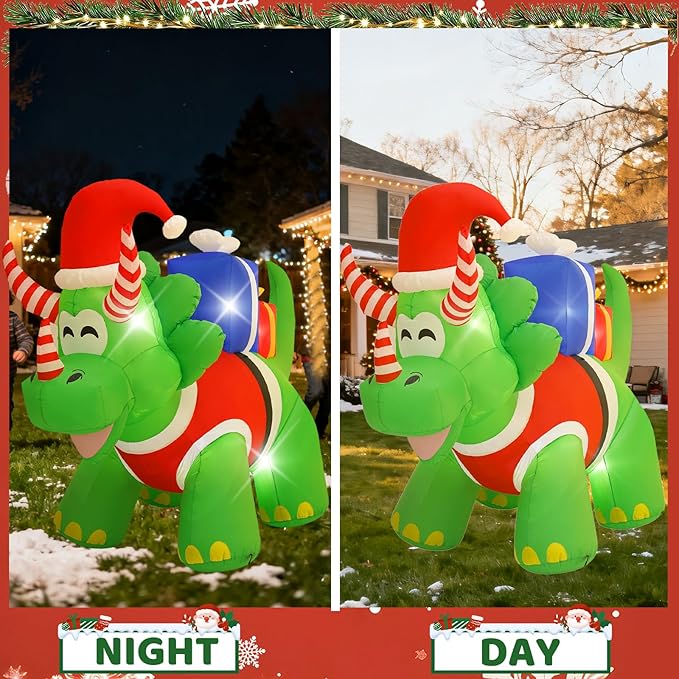 13FT Triceratops Inflatable Decoration with Built-in LED Lights, Christmas Outdoor Inflatable Decoration for Lawn, Yard, Garden, Patio