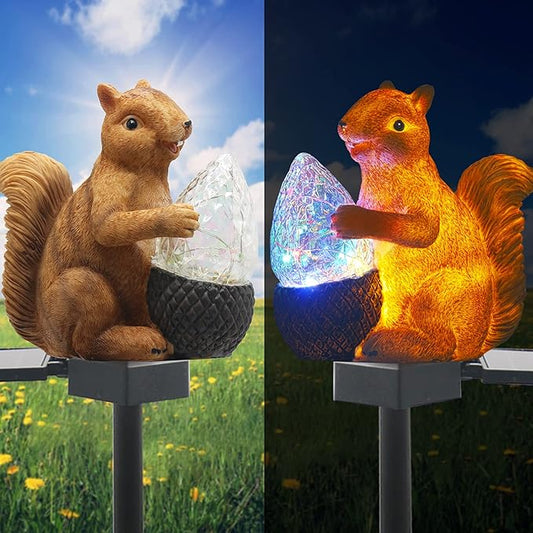 Upgraded Solar Garden Lights, Outdoor Decor - Solar Squirrel Stake Lights, Colorful LED, IP65 Waterproof, for Yard, Patio, Garden, Lawn Decoration