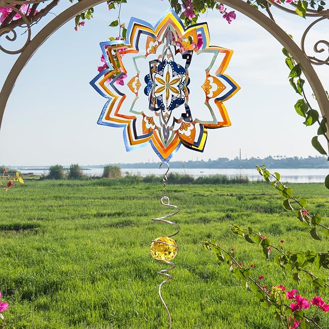 Mandala Wind Spinner - Starry Sky Design | 12-Inch Laser Cut Stainless Steel, Rustproof 3D Kinetic Hanging Wind Sculptures & Spinners for Indoor/Outdoor Garden Decor & Yard Art | Worth Gift