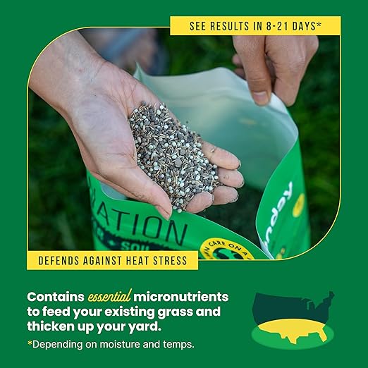 Sunday South Seed + Feed – Heat-Tolerant Grass Seed and Fertilizer for Southern Lawns - 9-0-2 NPK Mic - 10lbs