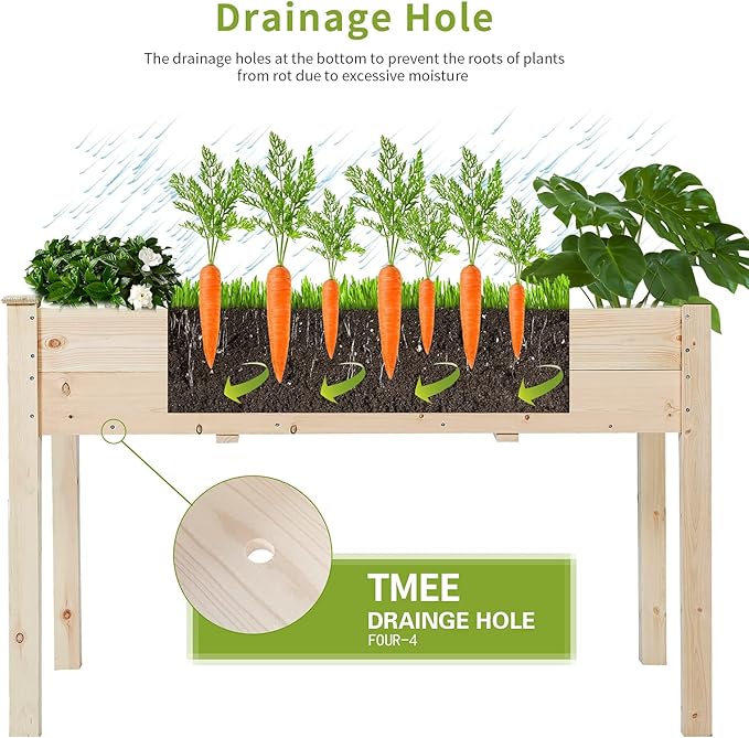 TMEE 4FT Raised Garden Bed with Legs, Elevated Garden Box for Vegetable, Flower, Herb, Wood Planter Load Up to 250 Pounds for Gardening in Backyard Patio - Easy Assembly, 30in Height