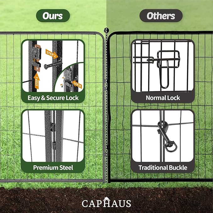 CAPHAUS Decorative Garden Fence, 32 Inch x 21 FT Heavy Duty Iron Fencing Landscape Patio Flower Bed Animal Barrier Border Edging Section, Panel Decor, Folding Wire Fence for Yard for Dog Outdoor
