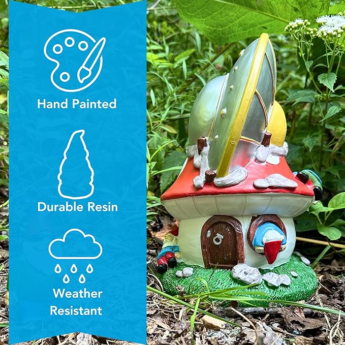 Gnometastic Gnomes UFO Alien Gnome Statue, Funny Garden Gnomes Outdoor Decorations for Yard Patio Lawn Funny UFO Alien Decor and Fairy Garden Accessories, 8.85in UFO Gnome Crash Landing