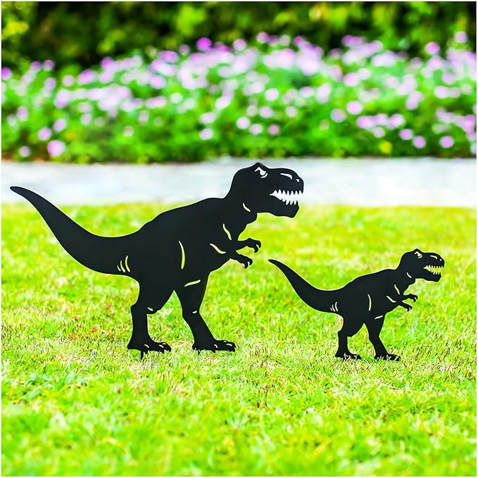 Dinosaur Metal Decorative Garden Stakes Dinosaur Gifts for Women Men Mom Birthday Gifts T. rex Silhouette Statues for Garden Decor, Yard Art, Patio, Outside, Lawn Ornaments, Outdoor Decorations