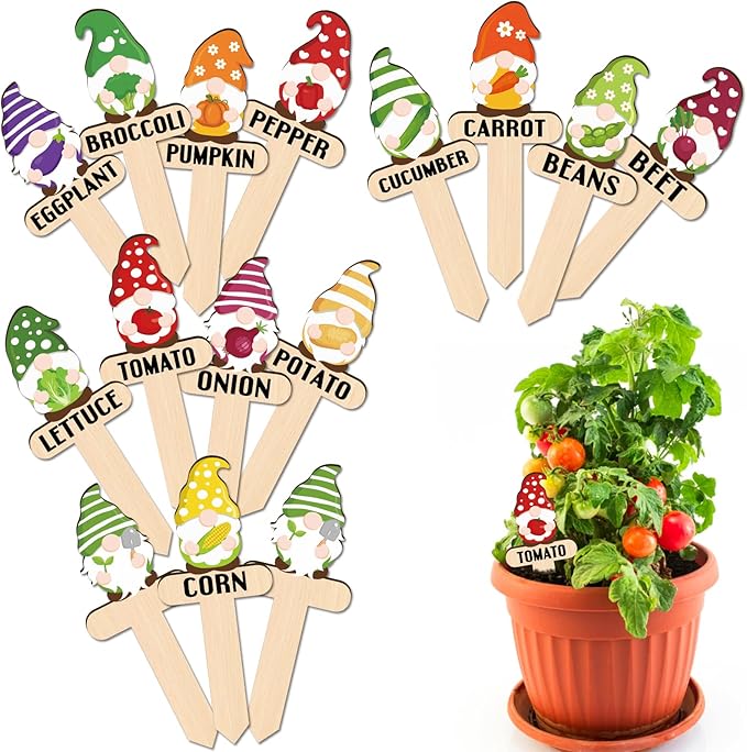 Huray Rayho Gnome Wooden Plant Markers for Vegetable Flowers Garden Potted Plants Tags 15-Pack Funny Wood Plant Labels Garden Stakes Patio Decorations Funny Gifts for Plant Lady Woman Novelty Gift