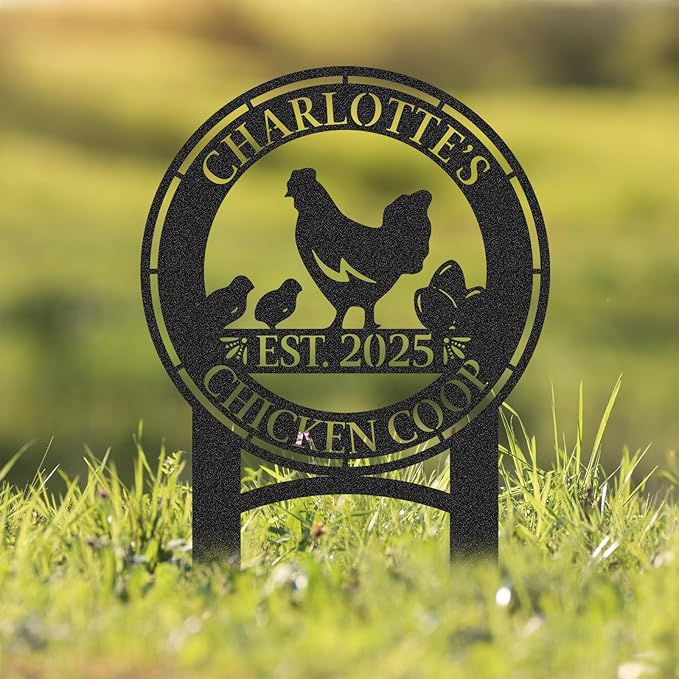 Personalized Metal Chicken Coop Sign, Custom Name Chicken Coop Signs for Outside, Decorative Garden Stakes, Metal Yard Art, Backyard Farmhouse Decor, Chicken Gifts for Women Man Color07