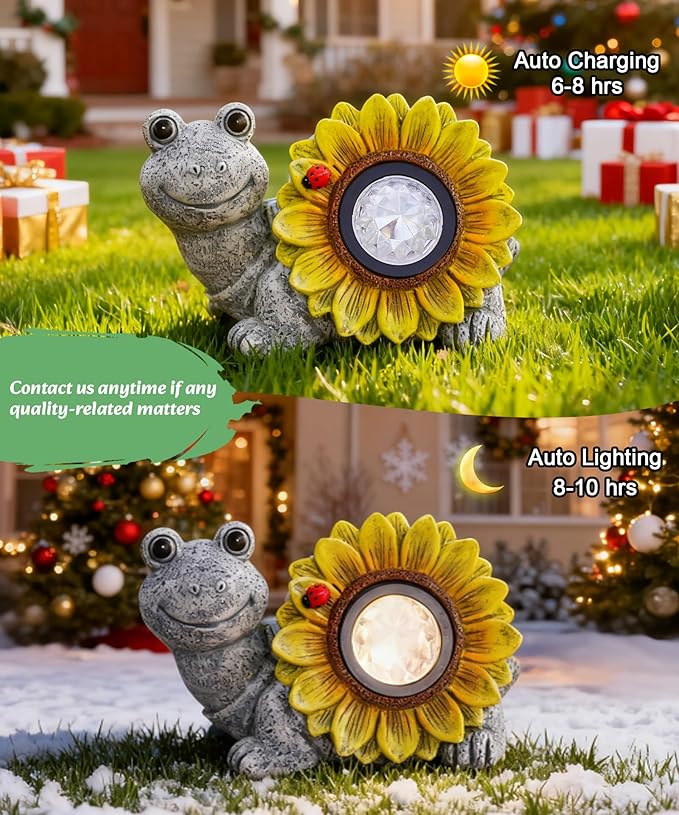 Solar Turtle Sunflower Light Garden Decor, Outdoor Statue Ornaments for Home Yard Lawn,Unique Gifts for Women Grandma Mom(Grey)