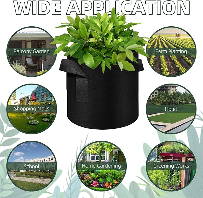 10 Gallon Grow Bags 10 Pack, Heavy Duty Thickened Nonwoven Fabric Pots with Handles, Plant Grow Bags for Vegetable/Flower/Plant/Fruits, Black