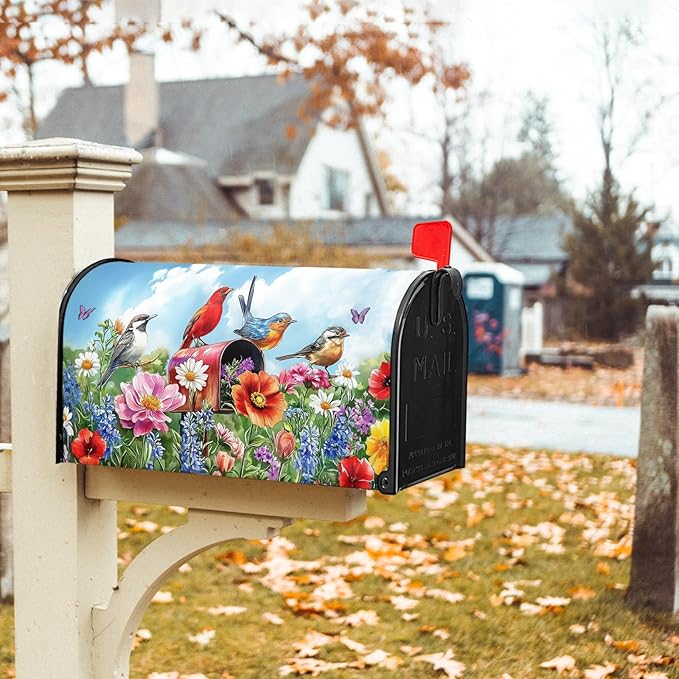 Floral Magnetic Mailbox Cover, Standard Size 21x25.5 Inch, Oxford Cloth, Post Mount, Multicolor