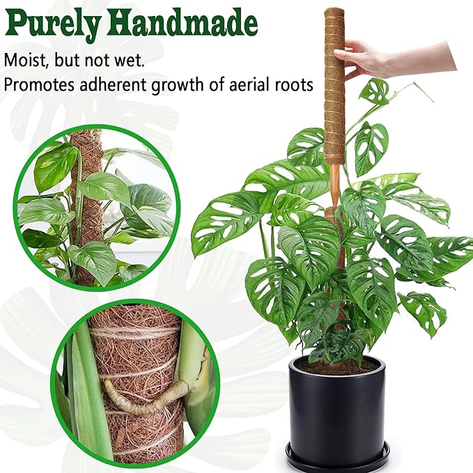 4 Pack 18 Inch Moss Pole, Stackable Moss Poles for Climbing Plants Monstera, Tall Plant Sticks Accessories, Large Coir Plant Support Stakes for Potted Plants Indoor, Pothos, Philodendron