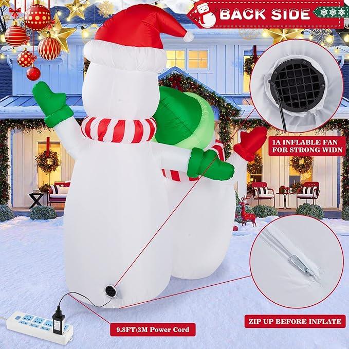 CAMULAND Christmas Decorations, 6FT Blow Up Yard Decorations Outdoor Inflatables Ornaments Snowman with Built-in LED Lights, Large Christmas Decor for Garden Party Indoor