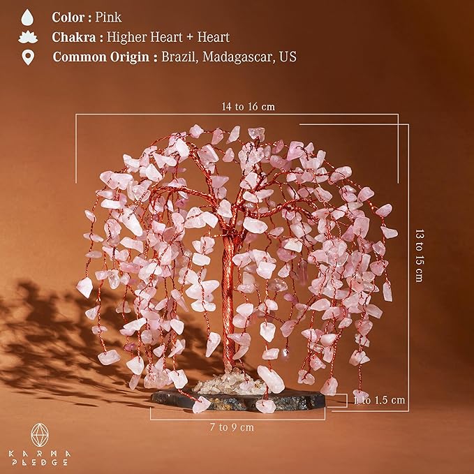 Rose Quartz Crystal Tree of Life Chakra Healing, Home and Office Desk Decor, Feng Shui Bonsai Trees for Postive Energy, Money, Good Luck, Christmas Decor, Spiritual Birthday Gifts for Women, Mom
