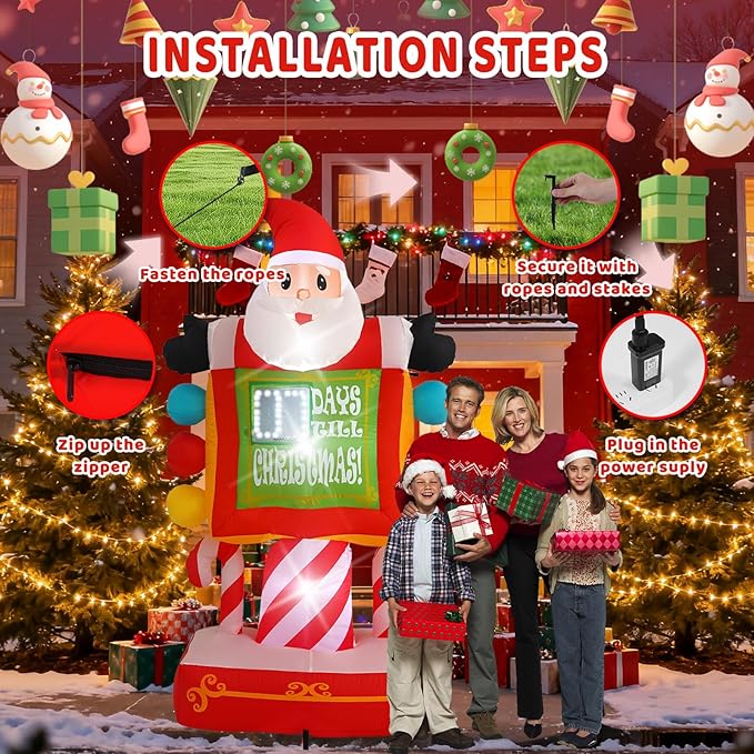 7FT Santa Claus Countdown Sign with Built-in LED Lights, Suitable for Christmas Lawns, Gardens, and Courtyards Outdoor Inflatable Decorations