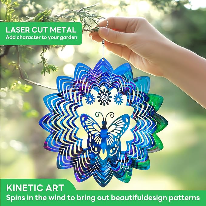 Butterfly Hanging Wind Spinners - Outdoor Butterfly Decor Gift for Women Mom Grandma Metal 3D Wind Spinner for Yard Garden Decor Funny Christmas Decoration Gifts Ideas