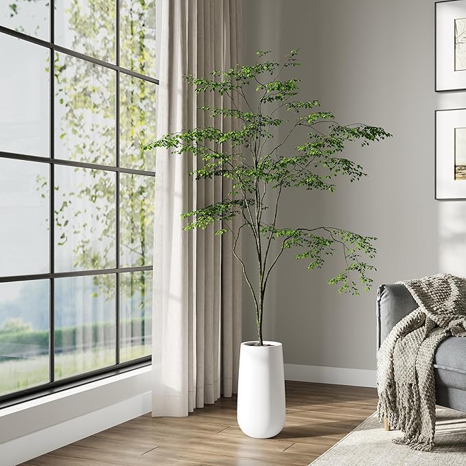 DTY Signature Mount Princeton Tall Planter - Small White 7.3 Inch Height Modern Indoor & Outdoor Fiberstone Planter for Outdoor Plants