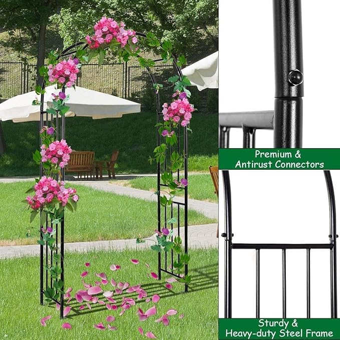 Metal Garden Arch Arbor Trellis – Heavy Duty Steel Garden Arbor for Climbing Plants, Wedding Ceremony, Party & Outdoor Decoration – Weather-Resistant Black Garden Archway for Lawn, Patio, and Pathway