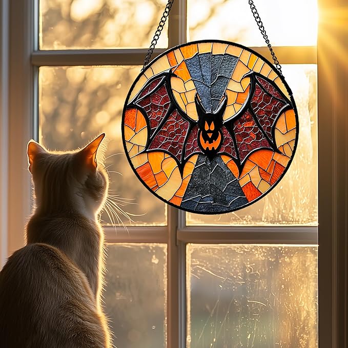 Stained Glass Window Hanging Halloween Horror Bat Monster 9.8" - Suncatcher Door Garden Kitchen Sun Catcher Home Gothic Decor Birthday for Mom Men Woman Friend Grandma