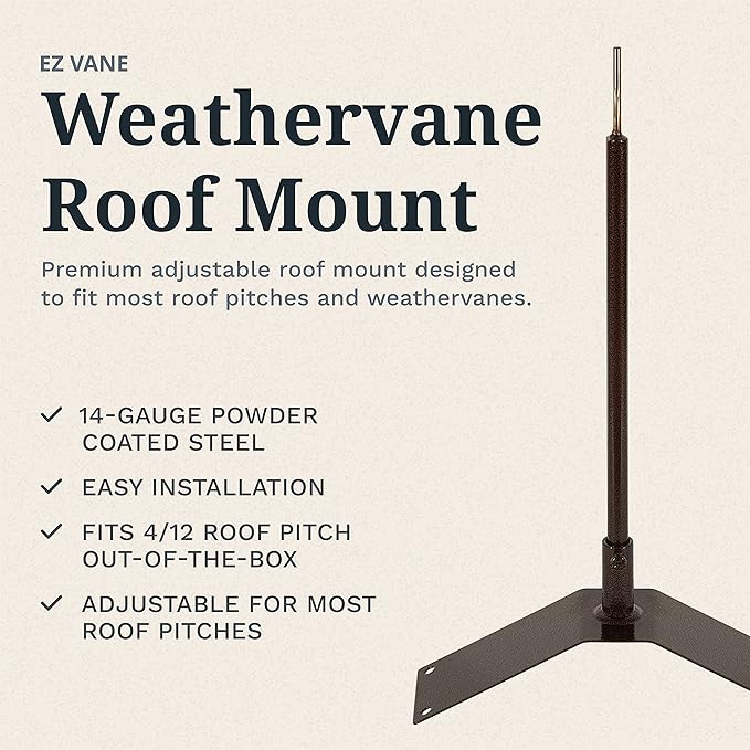 EZ Vane Weathervane Roof Mount — Antique Copper Finish, Handcrafted in USA, Steel with Durable Triple Powder Coating